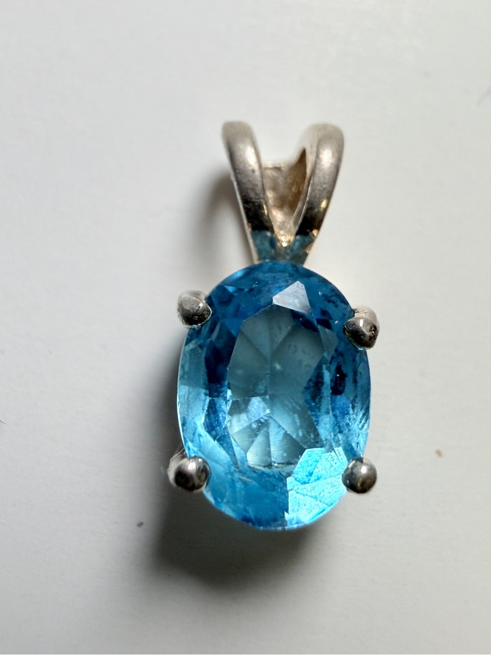 Blue Topaz Gemstone Silver Pendant Necklace - Unbranded